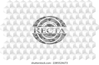 Recta realistic grey emblem with geometric cube white background. 