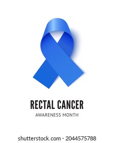 Rectal cancer awareness ribbon vector illustration isolated on white background. Realistic vector blue silk ribbon with loop