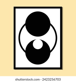 rectangle A4 A3 landscape framed poster dark crescent moon full moon line ring minimalist balck abstract creative style, Hand drawn for wallpaper wall decor fabric postcard cover template banner