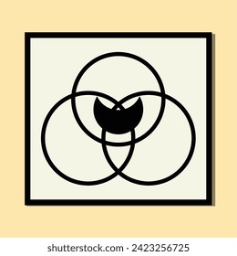 rectangle A4 A3 landscape framed poster crescent moon circle sun minimalist balck abstract creative style, Hand drawn for wallpaper wall decor fabric postcard cover template banner