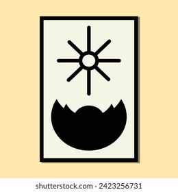 rectangle A4 A3 landscape framed poster dark lotus moon circle sun shine line minimalist balck abstract creative style, Hand drawn for wallpaper wall decor fabric postcard cover template banner