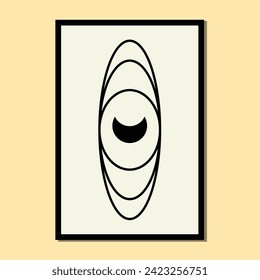 rectangle A4 A3 landscape framed poster dark crescent moon circle spiral line minimalist balck abstract creative style, Hand drawn for wallpaper wall decor fabric postcard cover template banner