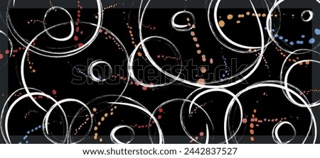 Rectangle Abstract pattern, White Scribble and colorful splash pattern on black background. groovy and artsy background or hijab scarf and foulard pattern.Hijab scarf, foulard, shawl or carpet pattern Imagine de stoc © 