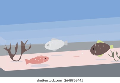 retângulo aquário com peixes ilustração plana