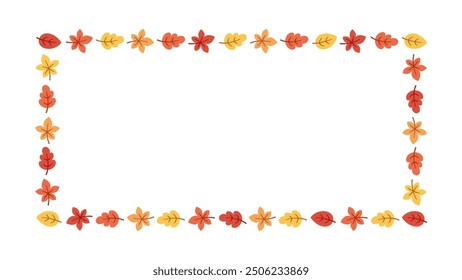 Rectangle autumn frame made of leaves. Modern vector illustration. Halloween, Thanksgiving fall border template.