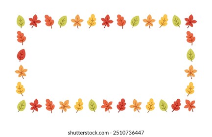 Rectangle autumn frame made of leaves. Modern vector illustration. Halloween, Thanksgiving fall border template.