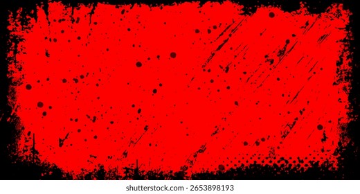 Rectangle background with a red frame. Painted by hand with a rough brush. Sketch, ink, grunge.transparent realistic red paint and ink splash frame The blank space within is ideal for adding text