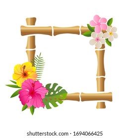 rectangle bamboo frame with flamingo vector illustration on a white background