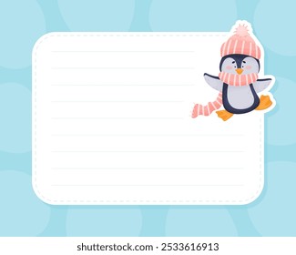Banner de retângulo com modelo de vetor de caracteres pinguim bonito