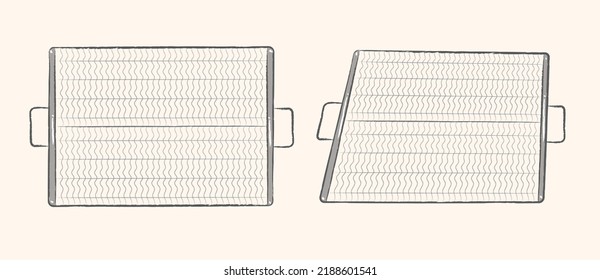 Rectangle barbecue grill top view in flat vector illustration