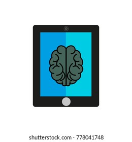 A rectangle of black color with circles in the form of a camera is shown and a button in the inside is a figure in the form of a brain.