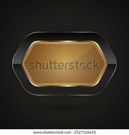 A rectangle Black and gold button with Luxury Hexagon-shaped design with a golden, metallic sheen at the center