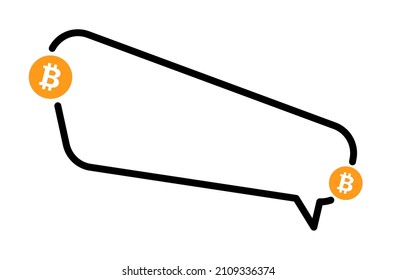 Rectangle black speech bubble with bitcoin sign. Vector illustration.