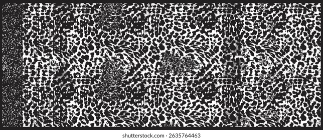 Rectangle black white leopard skin floral texture organizer silk scarf design with seamless textile pattern