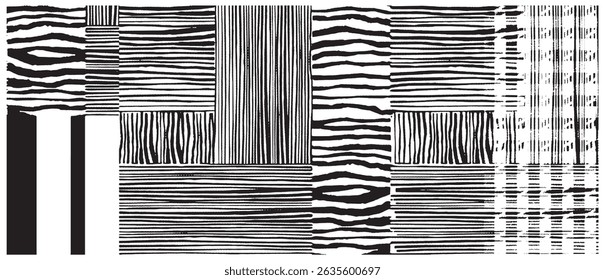 Rectangle black white stripes plaid checkered tartan silk scarf design with seamless textile pattern