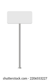 Rectangle blank road sign on metal pole vector illustration. 3d realistic traffic board for highway, isolated empty attention roadside signpost to notice information, danger, guide.