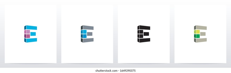 Rectangle Block On Letter Logo Design E