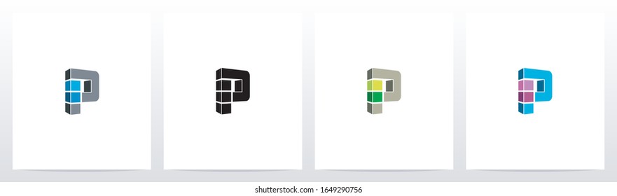 Rectangle Block On Letter Logo Design P