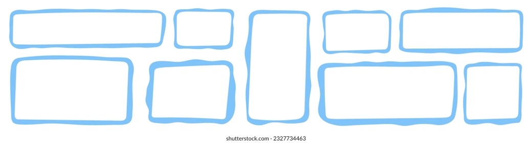 Rectangle blue borderline. square shape outline on hand drawing style.Flat vector isolated illustration