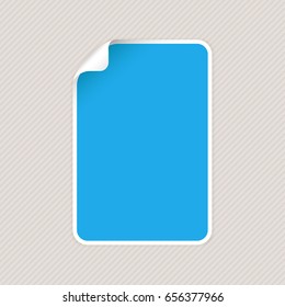 Rectangle blue sticker label with white corner on gray background. Vector 3d illustration
