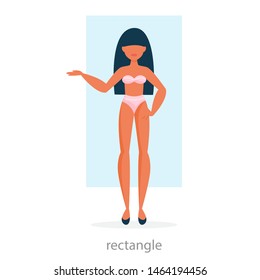 Rectangle body shape. Woman standing in the underwear, female figure. Skinny form. Isolated vector illustration in cartoon style