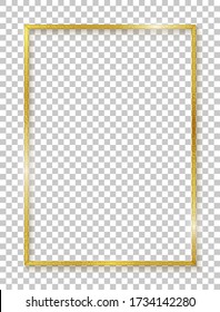 Rectangle border gold color. Frame boarder. Vintage golden border. Shiny glowing realistic rectangle boarder with metallic effect isolated on background. Luxury frame. Design rectangular frame. Vector