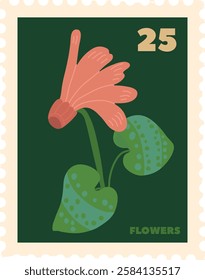 Rectangle Botanical Postage Stamp With Flower Vector Illustration