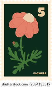 Rectangle Botanical Postage Stamp With Flower Vector Illustration