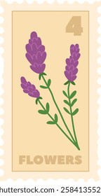 Rectangle Botanical Postage Stamp With Flower Vector Illustration