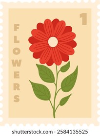 Rectangle Botanical Postage Stamp With Flower Vector Illustration