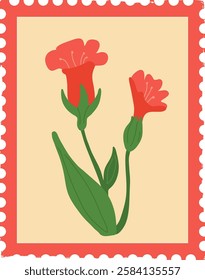 Rectangle Botanical Postage Stamp With Flower Vector Illustration