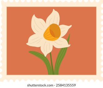 Rectangle Botanical Postage Stamp With Flower Vector Illustration