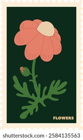 Rectangle Botanical Postage Stamp With Flower Vector Illustration