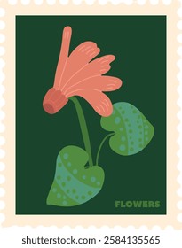 Rectangle Botanical Postage Stamp With Flower Vector Illustration