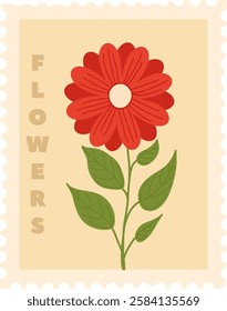 Rectangle Botanical Postage Stamp With Flower Vector Illustration