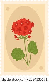 Rectangle Botanical Postage Stamp With Flower Vector Illustration