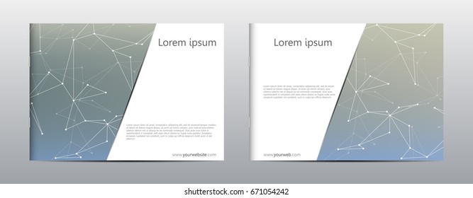 Rectangle brochure template layout, cover, annual report, magazine in A4 size with molecule structure. Geometric abstract background. Vector illustration