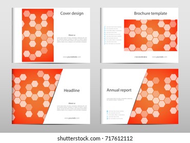 Rectangle brochure template layout, cover, annual report, magazine in A4 size with hexagonal pattern. Geometric abstract background. Vector illustration
