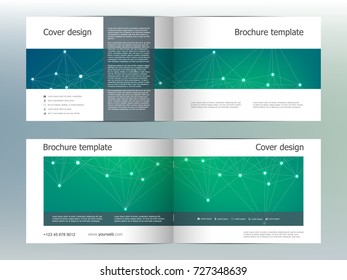 Rectangle brochure template layout, cover, annual report, magazine in A4 size with dna molecule structure. Geometric abstract background. Vector illustration