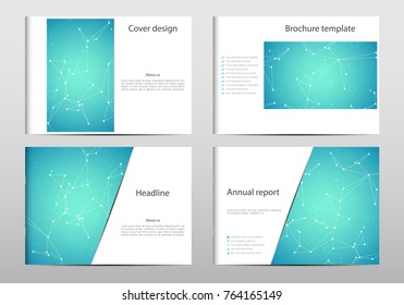 Rectangle brochure template layout, cover, annual report, magazine in A4 size with molecule dna structure. Geometric abstract background. Vector illustration