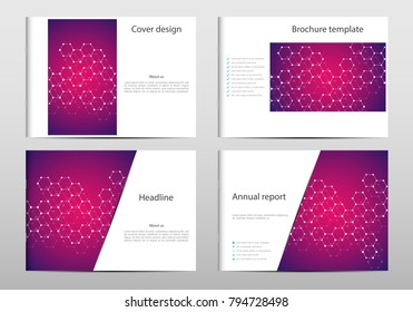 Rectangle brochure template layout, cover, annual report, magazine in A4 size with molecule dna structure. Geometric abstract background. Vector illustration