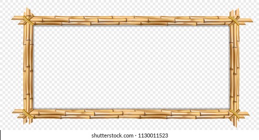 Rectangle brown wooden border frame made of realistic brown bamboo stems with empty copy space for text or image. Vector clip art, banner, template or photo frame isolated on transparent background