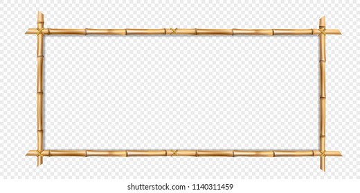 Rectangle brown wooden border frame made of realistic brown bamboo stems with empty copy space for text or image. Vector clip art, banner, template or photo frame isolated on transparent background