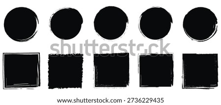 Rectangle Brush stroke, ink paint brush, grunge box. Grunge round shape. Black square shapes with brush borders.	