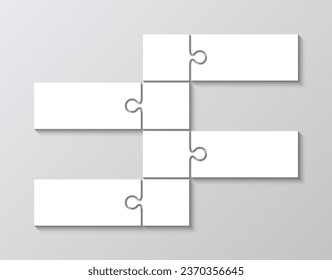 Rectangle business presentation infographic. Scheme for thinking game. Jigsaw puzzle info graphic with 8 pieces, steps, parts of process diagram. Puzzle grid. Vector