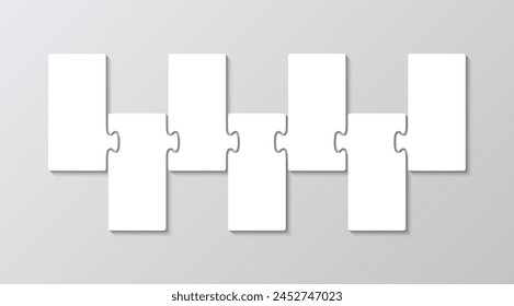Rectangle business presentation infographic. Simple mosaic layout. Jigsaw puzzle info graphic with 7 pieces. Scheme for thinking game. Process diagram. Puzzle grid. Vector
