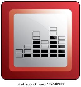 Rectangle button with sound waves. Black sound icon on red rectangle button design.