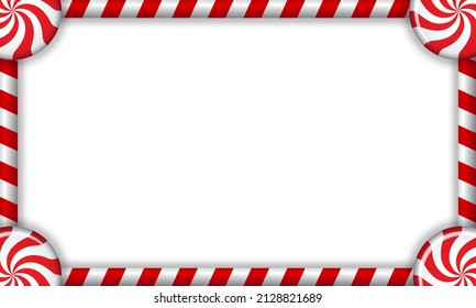 Rectangle candy cane frame with red and white striped lollipop pattern. Vector illustration