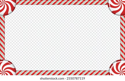 Rectangle candy cane frame with red and white striped lollipop pattern. Vector illustration