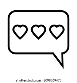 Icono de charla Rectangle. Dibujo de esquema. Signo de corazón. Símbolo del diálogo. Mensaje de comunicación. Ilustración vectorial. Imagen de archivo. 